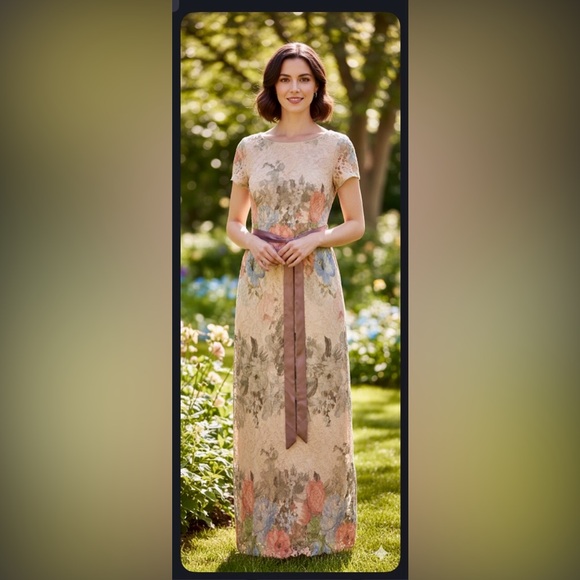 Adrianna Papell Dresses & Skirts - Adrianna Papell Floral Dress with Satin Waistband size 10